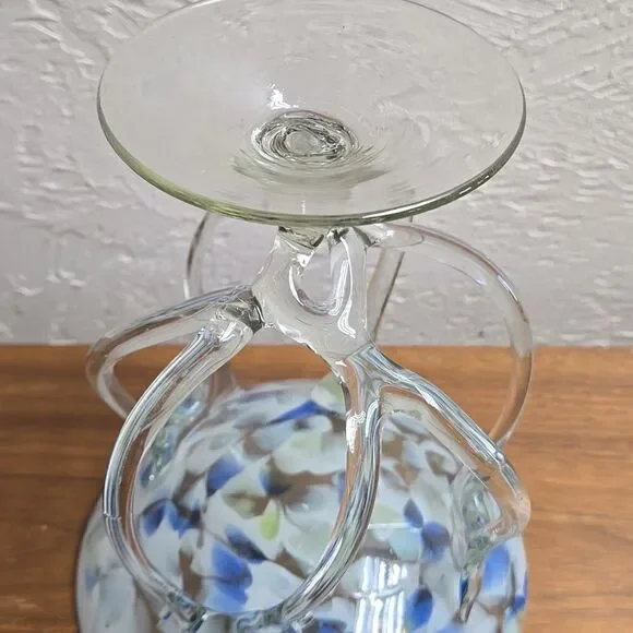 MAKORA KROSNO OCTOPUS JELLYFISH COBALT GLASS COMPOTE PEDESTAL BOWL, VINTAGE